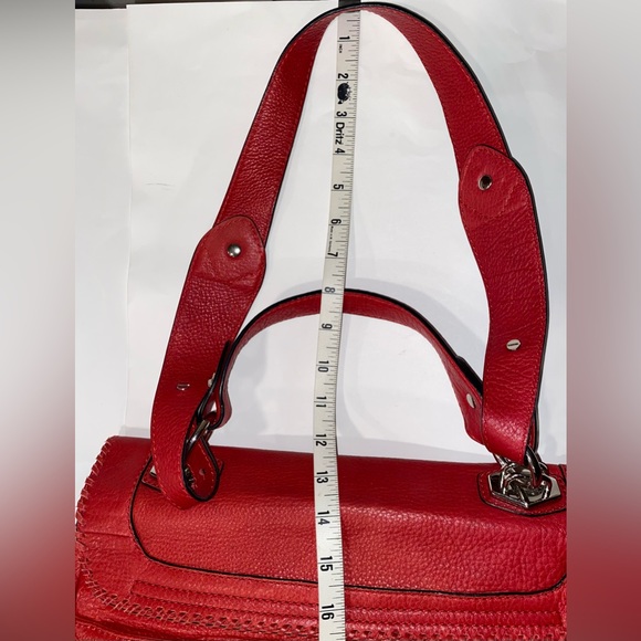 Leather Bag ORYANY Red Pebble Leather Satchel Bag Adj Strap Metal Hardware - Picture 10 of 16
